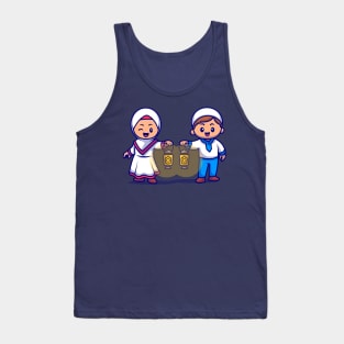 Cute Girl And Boy Moslem Bring Lantern Lamp Cartoon Tank Top